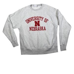 Champion Reverse Weave Sweatshirt Medium Gray University Nebraska Huskers Campus